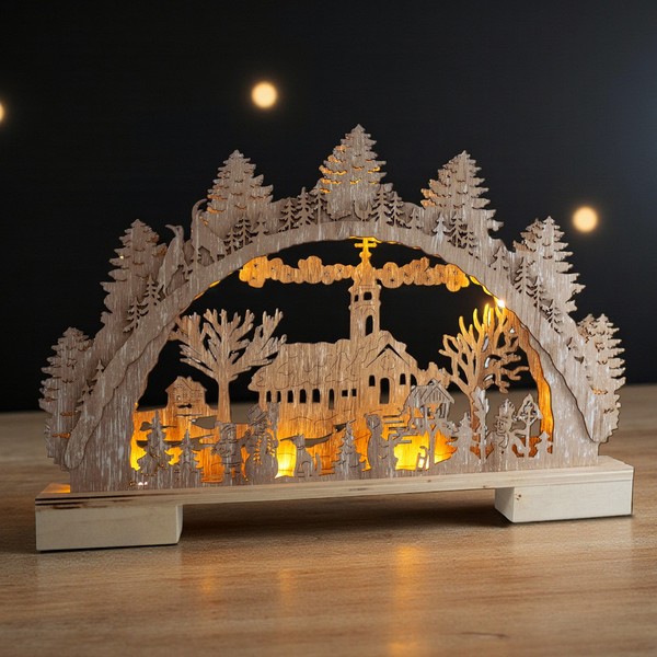 Holz Lichter Bogen 10 Led Warm Weiß - 40 Cm - Schwibbogen Tisch Deko Aufsteller-image