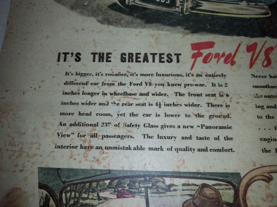 Vtg 1946 Ford V8 38cm x 28cm Full Page Original Colour Print Advertising - image 2 of 4