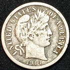 1914 D Barber Dime EXTRA FINE 10c Barber Dime Silver circulated  composed silver