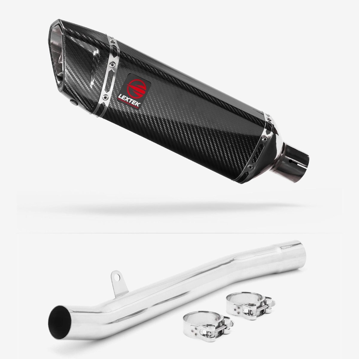 Lextek Carbon Fibre SP9C 300mm Exhaust with Link Pipe Silencer Chrome Polished