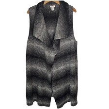 Chicos 2 Tunic Sweater Vest 12/LG Grey Ombr  Stripe Duster Wool Blend Boho
