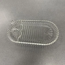 Vintage Anchor Hocking Snack Sip Oval Ribbed Glass Plate Tray