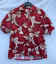 Pierre Cardin Hawaiian Camp Shirt Resort Wear Tropical M 100 Cotton RustyRed