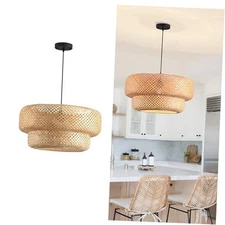 Hand Woven Rattan Pendant Light 14 Inch 2 Layer 14 inch-2 Layer Bamboo 2-Tier