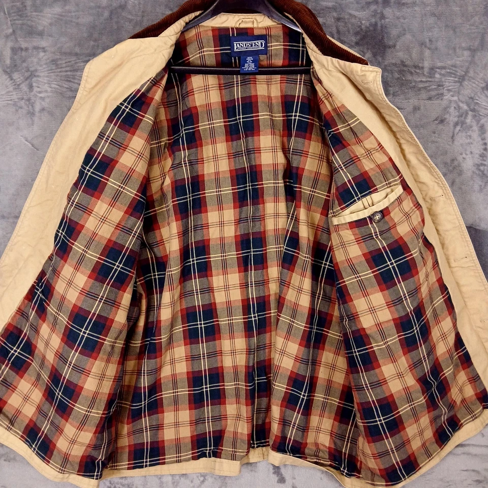 Chaqueta De Colección Lands End Para Hombres 2XL Lona Tostada Abrigo Granero Cuello Pana Años 90 Foto 3 de 4