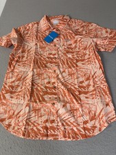 Columbia Rapid Rivers Shirt Mens Medium Orange Printed Short Sleeve Button Down