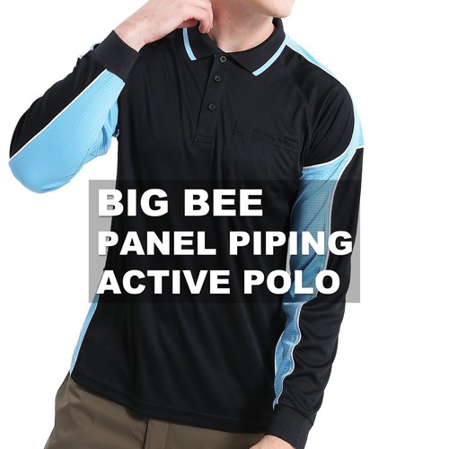 Work Polo Shirts Long Sleeve hi vis panel chest pocket quick dry Black Blue Pink - Picture 52 of 58