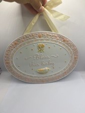 Amscan Plaque Baby Plaque Bless this Baby Nursery Decor Pink Wall Hanging Decor