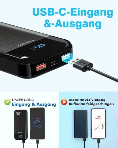 Power Bank 27.000 mAh, 22,5W Externer Handyakku Schnellladend USB-C 3 Ausgängen - Bild 6 von 6