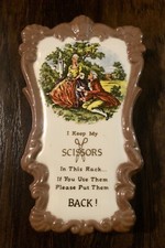 Vintage 1982 Sittre Ceramic Scissors Holder Wall Pocket - Man  Woman Image