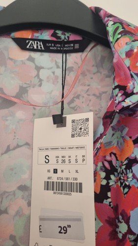 BNWT Zara Floral Polyester Elastane Stretch Shirt Top Blouse Size S Small - Picture 10 of 11