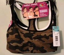 Fruit of the Loom Women's 32 Spaghetti Strap 3 PACK Sports Bras Camo Black White
