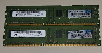 Lot of 2 HP 2GB 1RX8 PC3--12800U - 11- 11 - A1 PC RAM Memory