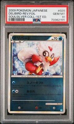 Pokemon Card Delibird 028/070 1st Reverse Holo SoulSilver PSA 10