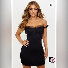 PRETTYLITTLETHING Petite Black Dobby Mini Mesh Dress