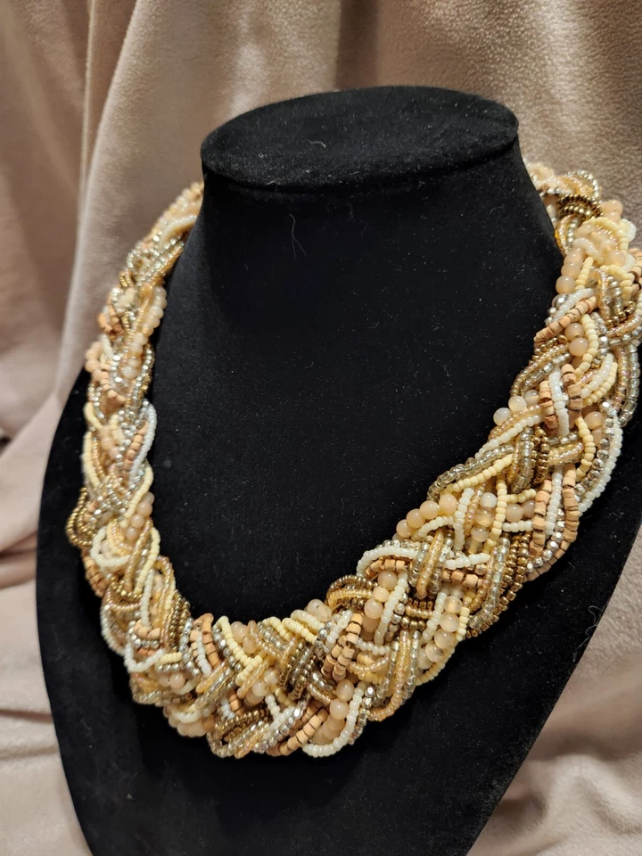 Gargantilla de colección Art Deco con cuentas de vidrio trenzado grueso declaración patrimonio Foto 2 de 4