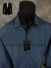 Mens Shirt Deep Blue Geometric Patterns Casual Button Up House of Lords