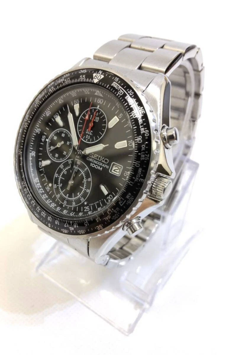 Seiko 7T92 0CF0 Pilot Flightmaster Quartz Chronograph Black Men s watch Seiko