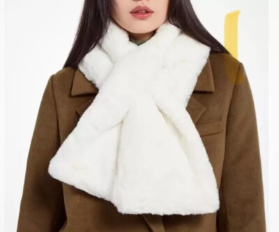 Apparis Rachel Zoe Scarf Women's Bambi White Faux Fur Vegan Boho Festival Warm