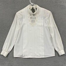 Vintage Laura Scott Shirt Women 12 Long Sleeve Collar 80s Pleated Blouse Button