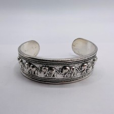 Bracelet Elephant Cuff Silver Tone India Trunk Up Heavy Metal Animal Safari A