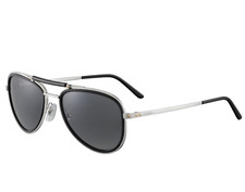 New CARTIER CT0078S 002 58mm Black Silver Santos Pilot Aviator Sunglasses France