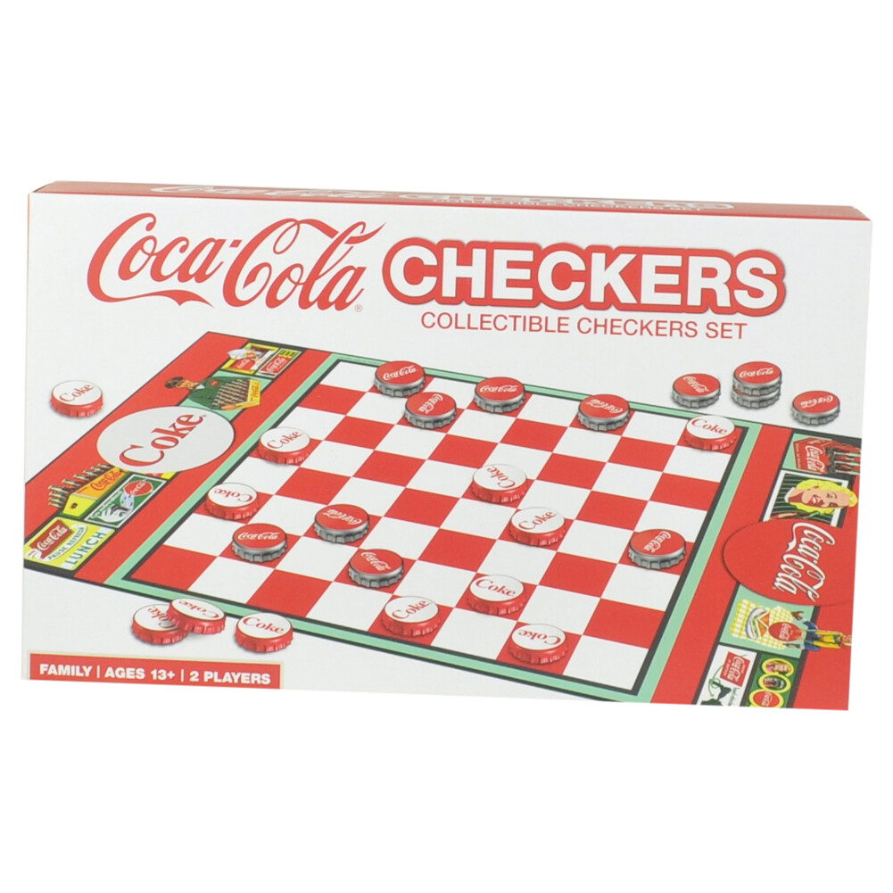 Masterpieces Coca Cola Collectible Checkers Set Board Game Family Fun Bottle Cap