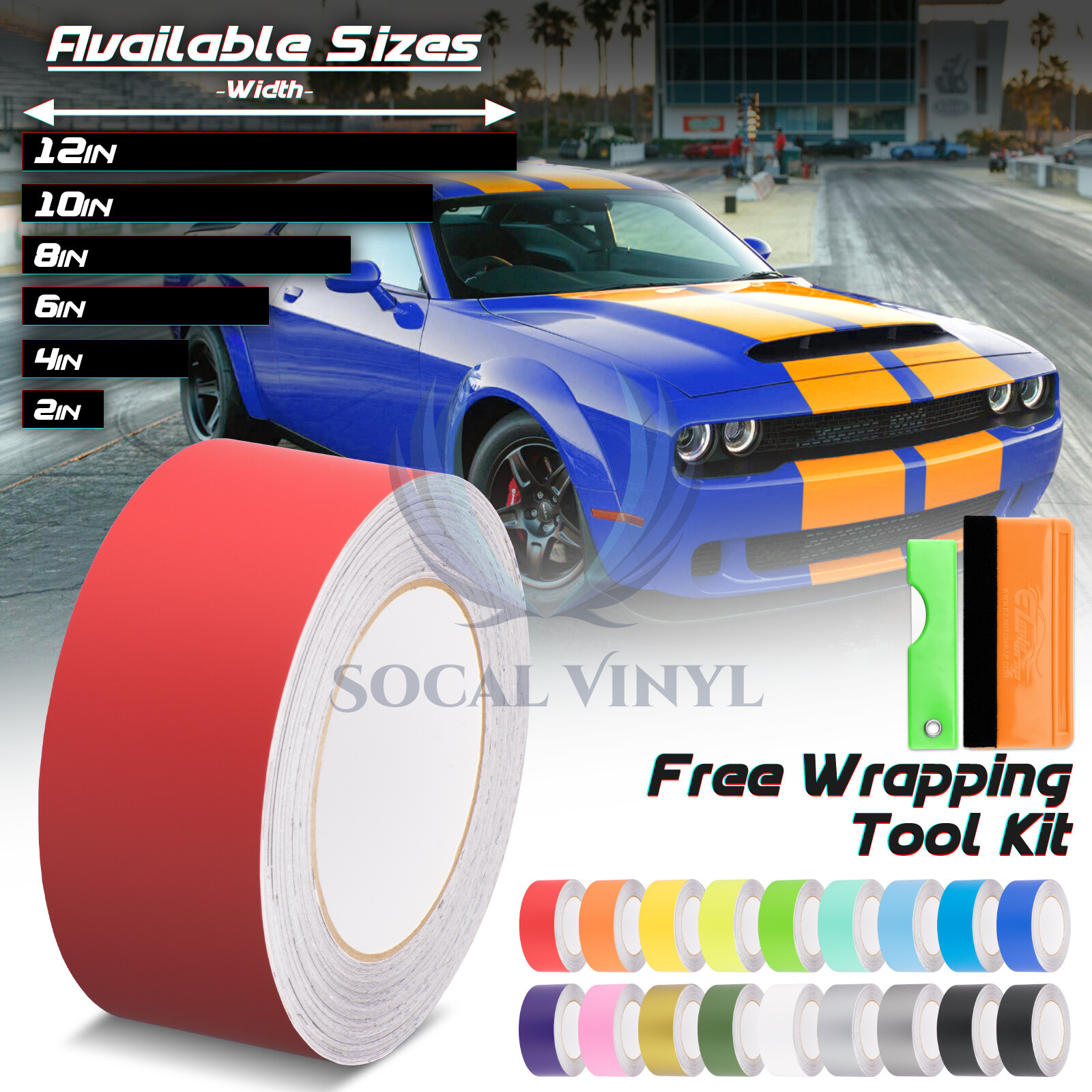 Matte Racing Stripes Vinyl Wrap Sticker For Dodge Challenger Stripe 10FT / 20FT