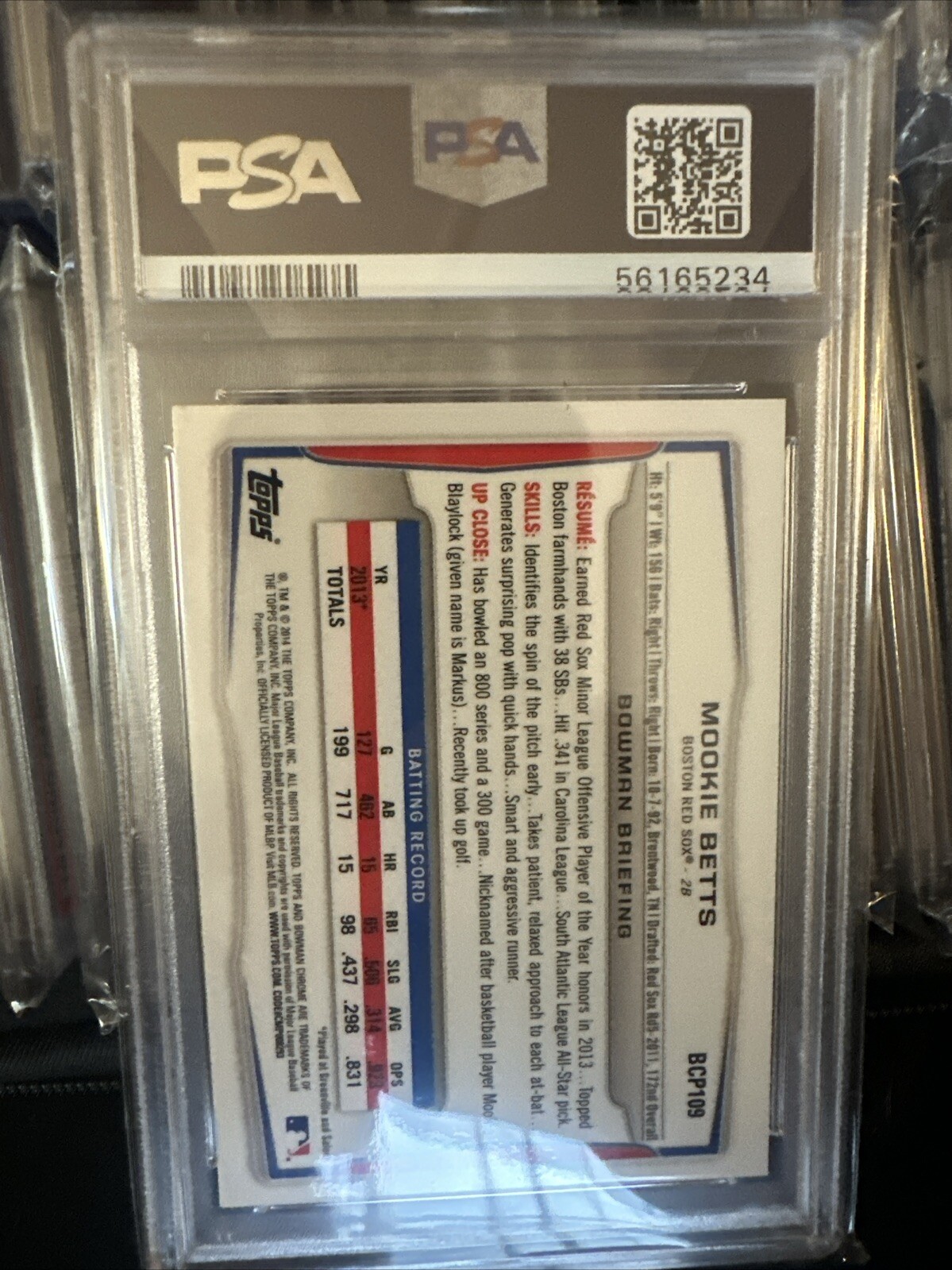 2014 Bowman Chrome Prospects Mookie Betts PSA 9, 1st Bowman view 4