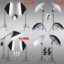 Photo Studio Softbox Lighting Soft Box Boom Arm Flash Umbrella Light Stand Kit 