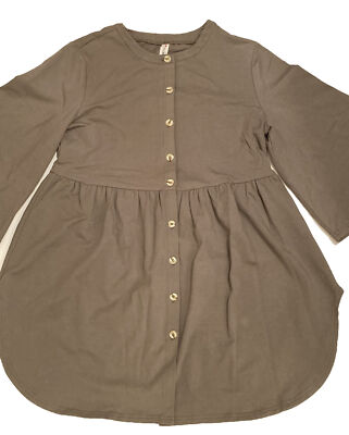 TICKLED TEAL Olive Green Button Front Maren Cardigan Dress Sz L