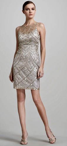 SUE WONG Champagne Silver Beaded Sequin 