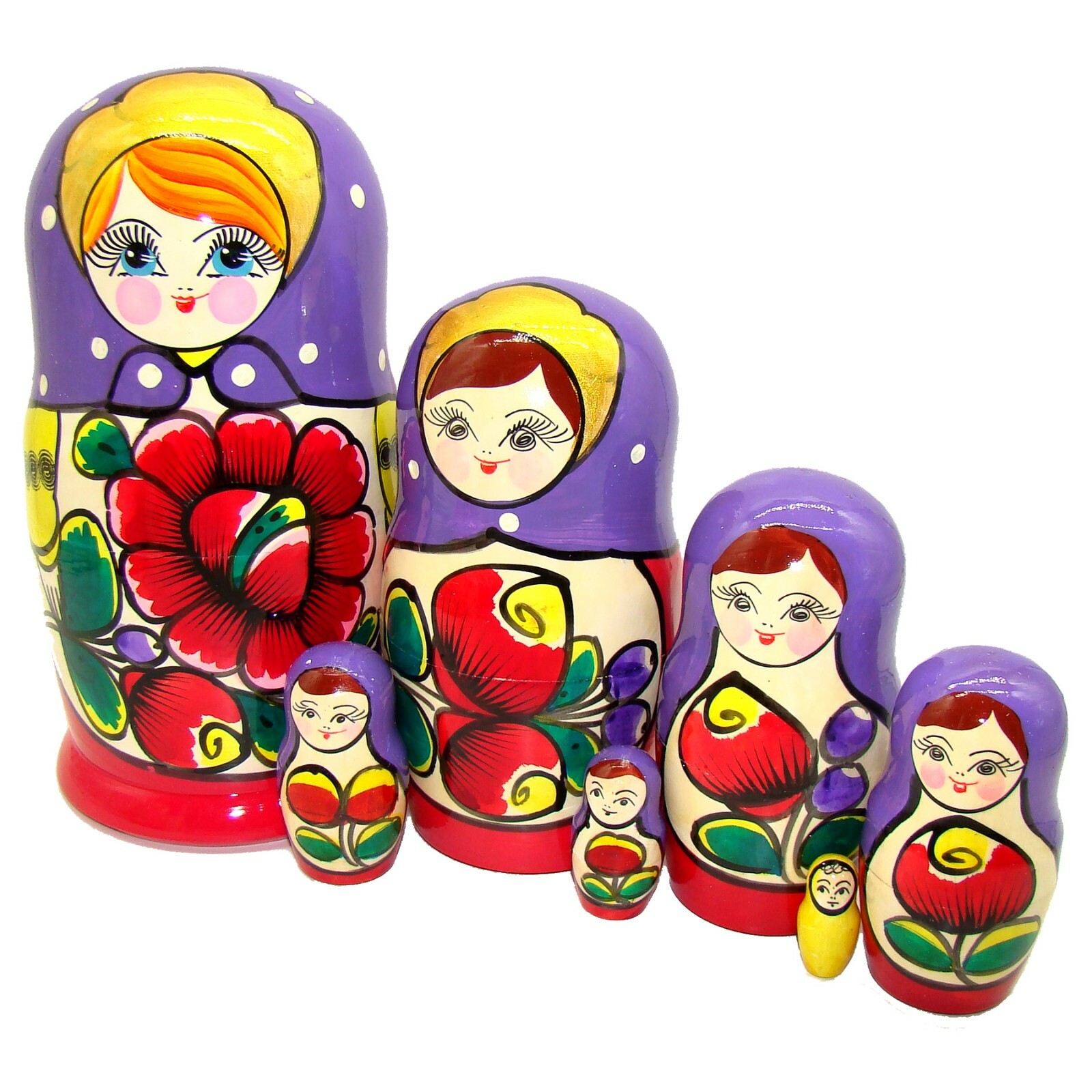 Matriochka classique 7 pièces poupée Russe en bois d'artisanat d'art violet