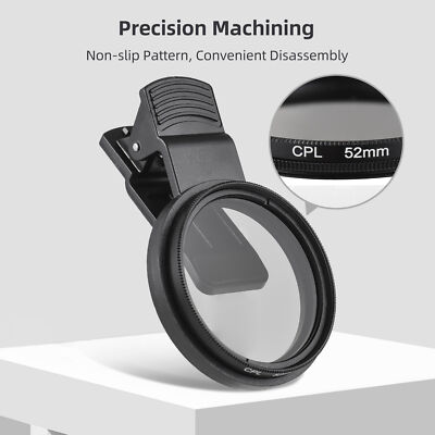 Filtre Polarisant (CPL) Clipable 52mm Pour Smartphone - Compatible IPhone, Samsung, Xiaomi - Avec Clip Et Accessoires - 9