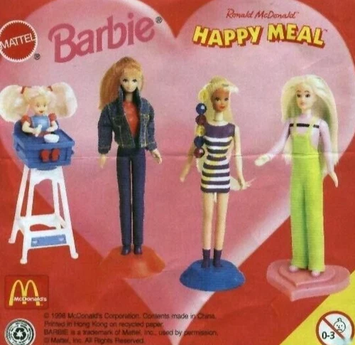 Vintage 1998 McDonalds Barbie Toy Figurine Real Hair Style COMPLETE SET 4 NEW