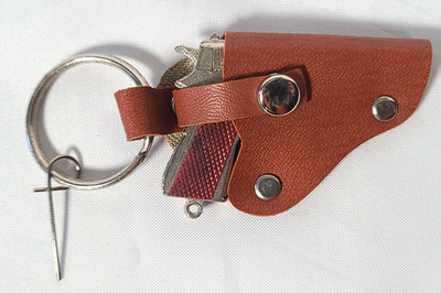 Toy Mini Cap Gun Keychain w/Holster - Silver Gun - Loading Pin