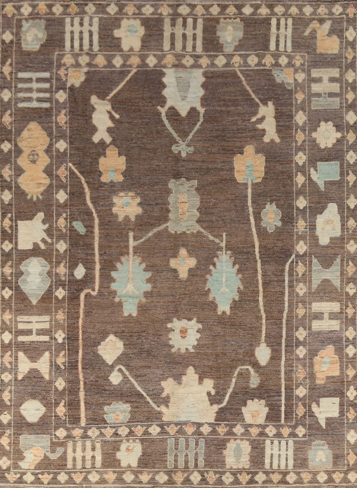 Hand Knotted Oushak Rug Red Rust Wool Turkish Pomegranate Pattern Area Carpet