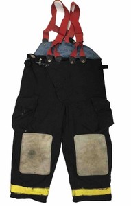 44x28 Globe Black Firefighter Turnout Pants with Yellow Tape & Suspenders P1472