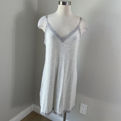 Natori Chemise Womens XL Gray Lace Trim Slip Nightgown Adjustable Straps Soft