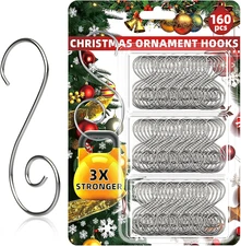 160 Pcs Christmas Ornament Hooks S-Shaped Hangers with Storage Box Silver