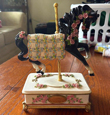 Ceramic Floral Carousel-Style Horse Trinket M...