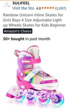 SULIFEEL Rainbow Unicorn Adjustable Inline Skates for Girls Boys and Kids wit...