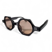 Retro Octagon Geometric Sunglasses Chunky Black Frame Brown Lens 70s Style UV