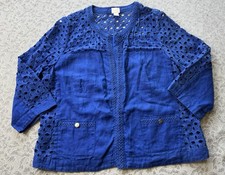 Chico's Linen Lace Open Front Lightweight Eyelet embroidered Jacket Size 3 XL