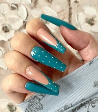 Blue Teal Dotty False Press On Nails Set