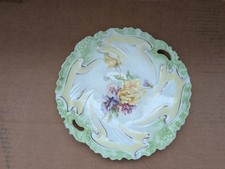Antique RS Prussia Style Bowl Hand Painted Yellow Roses Relief 9.5"