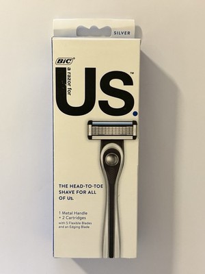 BIC a razor for US 1 Metal Handle + 2 Cartridges 5 Flexible Blades - Silver