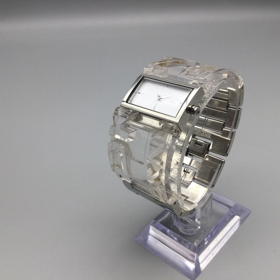 DKNY Watch Womens 30mm Silver Tone Wide Clear Logo Bangle New Battery 6.5" - Image 4 of 4