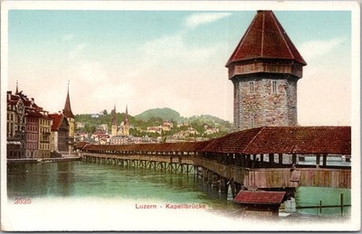 c1900s LUCERNE Switzerland Postcard ''Luzern - Kapellbrucke'' Chapel Bridge UNUSED