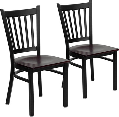 2 Pk. HERCULES Series Black Vertical Back Metal Restaurant Chair - Mahogany Wood